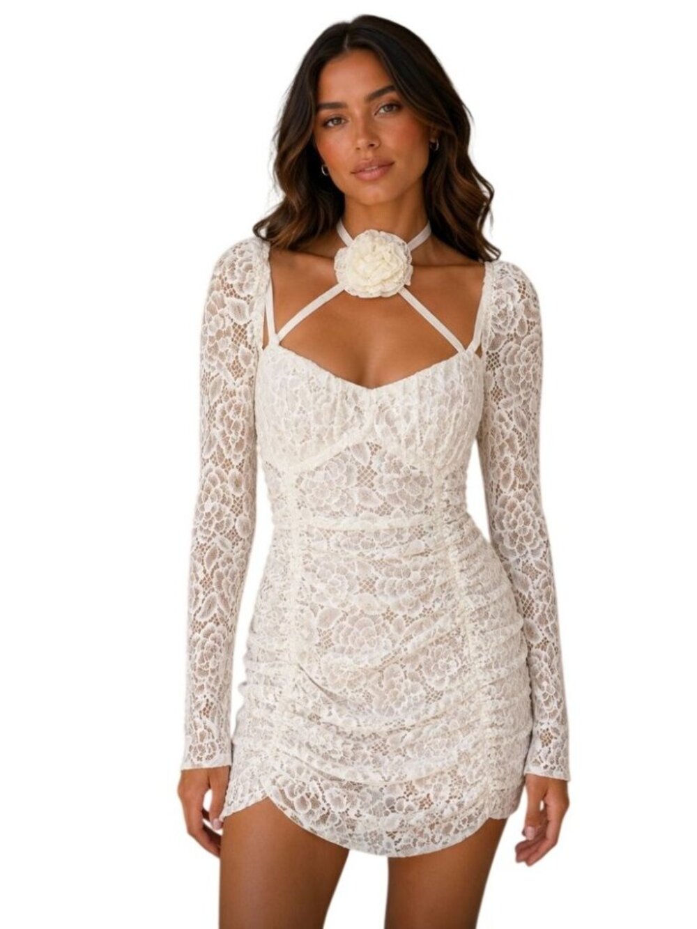For Love & Lemons Belladonna Ivory Lace Mini Dress Homecoming Dress NWT - Size L